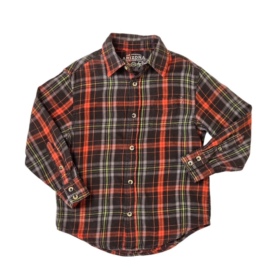 Arizona brown and orange lightweight flannel button down shirt boy's medium